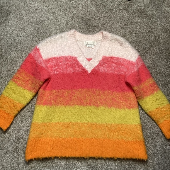 Anthropologie Alpaca Simone Striped Sweater Soft Top V-Neck Ombre Sunset Fur XS - Picture 6 of 10